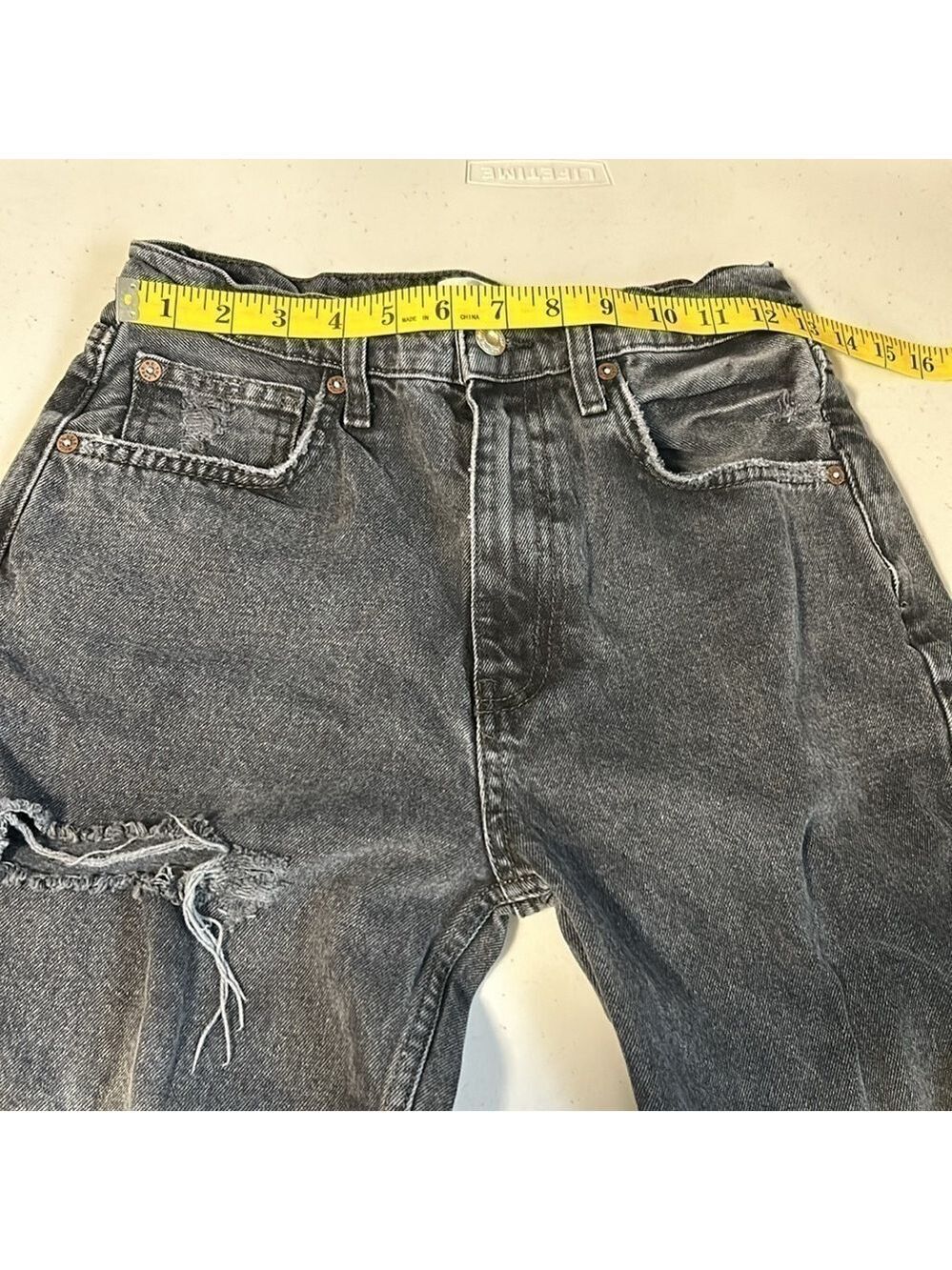 Free People We The Free Boho Festival Black Straight Leg Distressed Jeans 26 - Picture 7 of 15